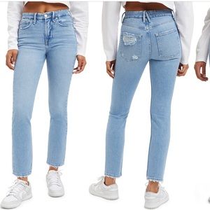 NEVER WORN Good American Good Straight Denim Natural Fray Hem jeans size 6 / 28